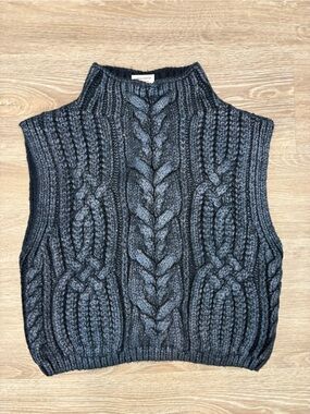 ZARA Navy Blue Sleeveless Mock Neck Metallic Vest S